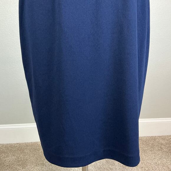 Adrianna Papell Sequined Lace Sheath Boat Neck Cocktail Dress Navy Blue Size 14W - Picture 10 of 13